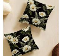 Black Cushion Covers 40x40cm Set of 2 Daisy Sofa Cushion Covers, Soft Decorative Square Throw Pillow with Invisible Zipper, Sofa Pillows Double Sided Pattern for Living Room Bed Outdoor Garden L-L529