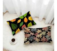 Black Cushion Covers 40x60 Set of 2, Leaves Rectangle Pillow Cases with Hidden Zipper, Waterproof Linen Pillow Case 60x40cm, Double Sided Printing, Pillowcases for Sofa Bedroom Outdoor Decor 7-1625