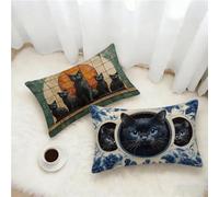Black Cushion Covers 40x70 Set of 2, Cat Rectangle Pillow Cases with Hidden Zipper, Soft Velvet Pillow Case 70x40cm, Double Sided Printing, Pillowcases for Bed Sofa Bedroom Outdoor Decor G-1223