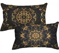 Black Cushion Covers 50 x 80 Small Cushion Mandala Decorative Pillows Set of 2 Linen Breathable & Fade-Resistant Throw Pillow Covers with Invisible Zipper for Sofa Living Room Bedroom Decor X-295