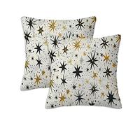 Black Cushion Covers 55 x 55 cm Set of 2 Outdoor Cushions Star, Waterproof Linen Square Pillow Covers with Stitched Edge, Outdoor Throw Pillow Decorative for Office Home Garden Furniture Garden S-946