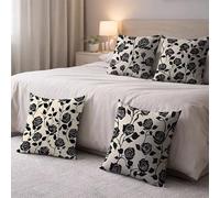 Black Cushion Covers 55 x 55, Flower Pillow Cases 4 Pack, Sofa Bed Decor Cushion Covers 55x55cm with Invisible Zipper Heat Absorbing Breathable for All-Season Who Sweat Easily Home Decoration BZTH5244