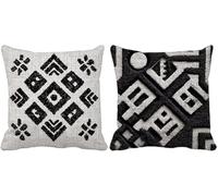 Black Cushion Covers 55 x 55 Set of 2, Outdoor Cushions Geometry Sofa Pillows Covers, Square Waterproof Soft Decorative Pillows with Invisible Zipper for Summer Outdoor Garden Furniture Decor e-936a