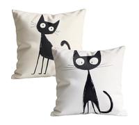 Black Cushion Covers 55 x 55cm Waterproof Linen Pillow Cases 2 Pack, Double-Sided Cat Print with Invisible Zipper, Easter Home Decoration Sofa Cushions for Bedroom Garden Outdoor 22x22 inch M-w-5739