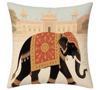Black Cushion Covers 55x55 Set of 1, Elephant Outdoor Linen Pillow Cases with Invisible Zipper, Double-Sided Square Cushion Covers 55x55cm, Decorative Pillow Case for Living Room, Home Decor 4-4706