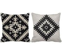 Black Cushion Covers 60 x 60 Set of 2, Outdoor Cushions Geometry Sofa Pillows Covers, Square Waterproof Linen Decorative Pillows with Invisible Zipper for Summer Outdoor Garden Furniture Decor w-586a