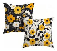 Black Cushion Covers 65 x 65 cm, Flower Outdoor Waterproof Cushion Covers 26 x 26 inch, Soft Velvet Decorative Pillows Cases Set of 2, Square Pillowcases for Sofa Living Room Garden Bench Gifts P-5