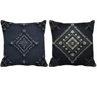 Black Cushion Covers 65 x 65 Set of 2, Outdoor Cushions Geometry Sofa Pillows Covers, Square Waterproof Soft Decorative Pillows with Invisible Zipper for Summer Outdoor Garden Furniture Decor e-786a