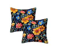 Black Cushion Covers 70 x 70 cm Outdoor Cushions Summer Flower, Set of 2 Linen Waterproof Throw Pillow Covers, Square Throw Pillows for Patio Balcony Couch Sofa Living Room Garden Decorative Z-517