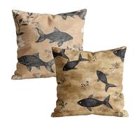Black Cushion Covers 70 x 70cm Waterproof Linen Pillow Cases 2 Pack, Double-Sided Fish Print with Invisible Zipper, Easter Home Decoration Sofa Cushions for Bedroom Garden Outdoor 28x28 inch M-w-2823