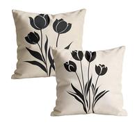 Black Cushion Covers 80 x 80cm Waterproof Linen Pillow Cases 2 Pack, Double-Sided Flowers Print with Invisible Zipper, Easter Decorations Sofa Cushions for Bedroom Garden Outdoor 32x32 inch M-w-6458
