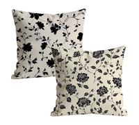 Black Cushion Covers 80x80cm Outdoor Cushions in Linen, Easter Decor Pillow Cases 2 Pack with Invisible Zipper, Flowers Pattern Pillowcases for Sofa Bedroom, 32x32 inch W-P-8558