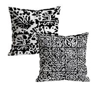 Black Cushion Covers 80x80cm Outdoor Cushions in Linen, Easter Decorations Pillow Cases 2 Pack with Invisible Zipper, Nordic Pattern Pillowcases for Sofa Bedroom, 32x32 inch W-P-8537