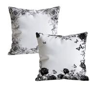 Black Cushion Covers 80x80cm Outdoor Cushions in Linen, Easter Room Decor Pillow Cases 2 Pack with Invisible Zipper, Rose Pattern Pillowcases for Sofa Bedroom, 32x32 inch W-P-8033