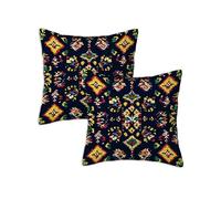 Black Cushion Covers 90 x 90 cm Outdoor Cushions Bohemia, Set of 2 Linen Waterproof Throw Pillow Covers, Square Throw Pillows for Patio Balcony Couch Sofa Living Room Garden Decorative, Gifts Z-481