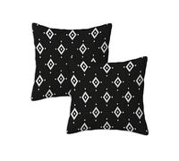 Black Cushion Covers 90 x 90 cm Outdoor Cushions Geometry, Set of 2 Linen Waterproof Throw Pillow Covers, Square Throw Pillows for Patio Balcony Couch Sofa Living Room Garden Decorative, Gifts Z-487