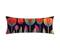 Black Cushion Covers, Long Body Pillow Cover 20 x 60cm Large Super Soft Velvet Flower Bolster Cushion with Invisible Zipper Double-Sided Printing Long Pillow Case for Side Sleepers, Bed Decor 0E-337