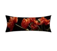 Black Cushion Covers, Long Body Pillow Cover 20 x 60cm Large Super Soft Velvet Flower Bolster Cushion with Invisible Zipper Double-Sided Printing Long Pillow Case for Side Sleepers, Bed Decor 0E-335