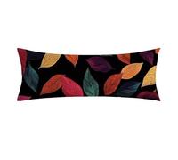 Black Cushion Covers, Long Body Pillow Cover 20 x 60cm Large Super Soft Velvet Leaves Bolster Cushion with Invisible Zipper Double-Sided Printing Long Pillow Case for Side Sleepers, Bed Decor 0E-346