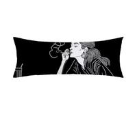 Black Cushion Covers, Long Body Pillow Cover 20 x 60cm Large Super Soft Velvet Woman Bolster Cushion with Invisible Zipper Double-Sided Printing Long Pillow Case for Side Sleepers, Bed Decor 0E-343