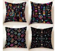 Black Cushion Covers Set of 4, Soft Fluffy Pillow Protectors Retro Cushion Covers 30x30 Inch, Pattern Design Double-Sided Printing Decorative Pillows for Home Room Decor, Gifts for Women -bby25011S2