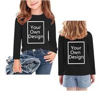 Black Custom Front & Back Personalised T-Shirt for Girls Kids Customised Long Sleeve T Shirts Customized Print Tshirt Add Your Text Photo Image Design Funny Tees Birthday Shirts 13-14 Years