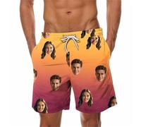 Black Custom Men Swim Trunks with Face Personalized Beach Shorts Funny Printed Customised Your Own Design Hawaiian Board Shorts Summer Plus Size Lightweight Quick Dry Swimwear Swimming Costume