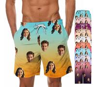 Black Custom Men Swim Trunks with Face Personalized Beach Shorts Funny Printed Customised Your Own Design Hawaiian Board Shorts Summer Plus Size Lightweight Quick Dry Swimwear Swimming Costume