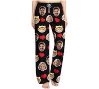 Black Custom Pajamas Pants with Photo Face Personalized Funny Pj Pant Create Your Own Sleep Bottom Customized Pajama for Men Women Customizable Trousers Add Your Design Personalised Gifts M