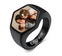 Black Customised Ring for Men Meaningful Wedding Engagement Engraved Photo Finger Rings Size Z+3