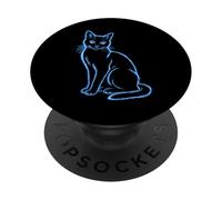Black Cute Cat Blue Aura Ethereal Cat Lover Retro Aesthetic PopSockets Adhesive PopGrip