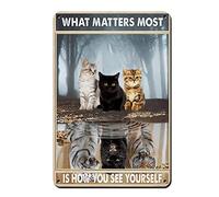 Black Cute Cat Metal Retro Tin Sign-What Matters Most Is How You See Yourself-Vintage Inspirational Sign for Home Coffee Wall Decor Cafe Decorative Wall Signs Motivational Wall Art 12x16 Inch