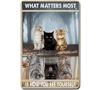 Black Cute Cat Metal Retro Tin Sign-What Matters Most is How You See Yourself-Vintage Inspirational Sign for Home Coffee Wall Decor Cafe Decorative Wall Signs Motivational Wall Art 8x12 Inch