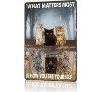 Black Cute Cat What Matters Most Is How You See Yourself Plaque Poster Weatherproof Metal Sign Vintage Iron Painting For Yard Bar Club 20X30Cm
