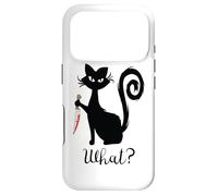 Black Cute Cat What? With Bloody Knife Funny Cats Case for iPhone 17 Pro