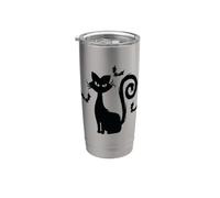 Black Cute Cat with Bats Funny Spooky Stainless Steel Insulated Tumbler