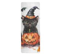 Black Cute Cats Hallloween folding yoga mat for outdoor printed, non slip, hot yoga mat towel non slip grip with bag tapete para ejercicio 71x26 inches
