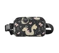 Black Cute Dragons Dynamic Fashionable Waist Pack Crossbody Bag for Women Men Multipurpose Crossbody Belt Bag with Adjustable Strap for Workout Running Hiking, Black Cute Dragons Dynamic, One Size