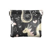 Black Cute Dragons Dynamic Women's Leather Coin Change Purse Portable Personal Items Organizer for Men Women Travel, Black Cute Dragons Dynamic, One Size, Modern