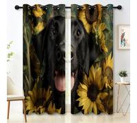 Black Cute Flowers Dogs Printed Thermal Insulated Curtains W 46" x L 90"(2 Panels) - Window Treatment Eyelet Curtains for Bedroom, Eyelet Blackout Curtains for Kids Bedroom Living Room