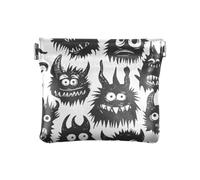 Black Cute Monsters Pattern Squeeze Coin Purse Pouch Change Holder PU Leather Mini Wallet Coin Pocket for Women Girls Men