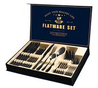 Black Cutlery Set 24pc Stainless Steel Flatware Gift Box for 6