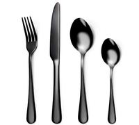 Black Cutlery Set,Knife and Fork Sets,32 Piece Stainless Steel Flatware Set for 8 People,Mixed Silverware Sets,Knife Fork Spoon Set,Dishwasher Safe,Easy Clean,Mirror Polished