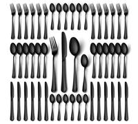 Black Cutlery Set, NINIROR 48 Pieces Stainless Steel Flatware Set for 12 People, Tableware Silverware Set with Spoon Knife and Fork Sets for Home Kitchen, Mirror Polished Dishwasher Safe