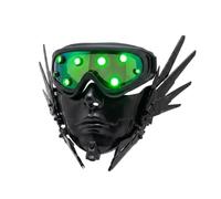 Black Cyberpunk Android Mask With Green-Light Goggles for Cosplay