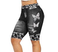 Black Cycling Shorts Women Size 18 | Biker Shorts For Women With Pockets Yoga Shorts For Women Plus Size Running Shorts Butterfly Printed Yoga Trousers Stretch Fitness Leggings High Waist Casual Pants