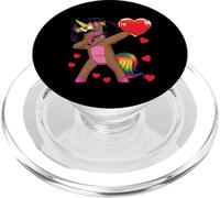 Black Dabbing Unicorn Heart Valentines Day Girls Kids Gift PopSockets PopGrip for MagSafe