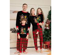 (black, Dad 4XL) Autumn and winter cartoon elk letter Christmas tree parent-child Christmas set Christmas brother and sister outfit pajamas