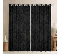 Black Damask Blackout Curtain Gothic Vintage Damask Floral Window Drapes, Antique Victorian Baroque Window Treatments, Woman Adult Room Decor, Grommet Top 2 Panel Set Bedroom Curtains, 66Wx72L inch