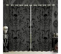 Black Damask Blackout Curtains Antique Victorian Baroque Gothic Vintage Floral Curtains & Drapes Exotic Sugar Skull Window Treatments 2 Panels 42" Wx90 L,Gothic Bone Skeleton Bohemian Decor,Grey